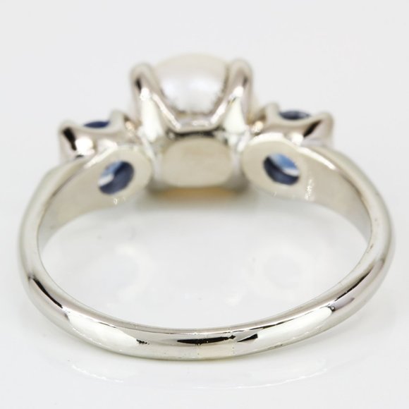 14k White Gold Cultured Pearl & Sapphire Cocktail /Anniversary Ring - Picture 5 of 6